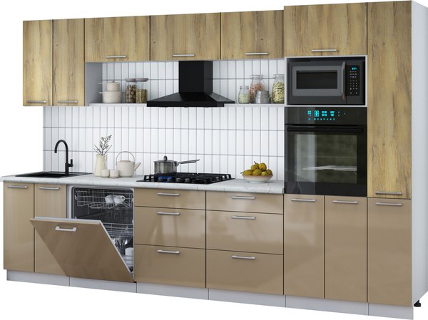 Кухонный гарнитур Интерлиния Мила Gloss 3.3-ПМ1 - фото