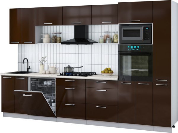 Кухонный гарнитур Интерлиния Мила Gloss 3.3-ПМ1 - фото