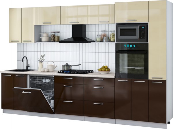 Кухонный гарнитур Интерлиния Мила Gloss 3.3-ПМ1 - фото