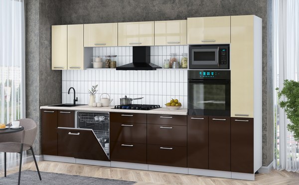 Кухонный гарнитур Интерлиния Мила Gloss 3.3-ПМ1