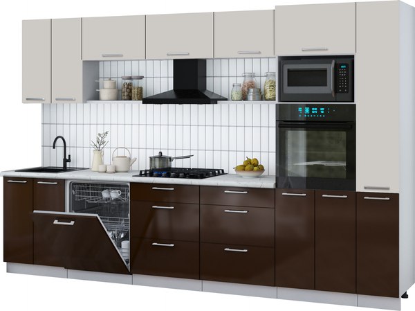 Кухонный гарнитур Интерлиния Мила Gloss 3.3-ПМ1 - фото