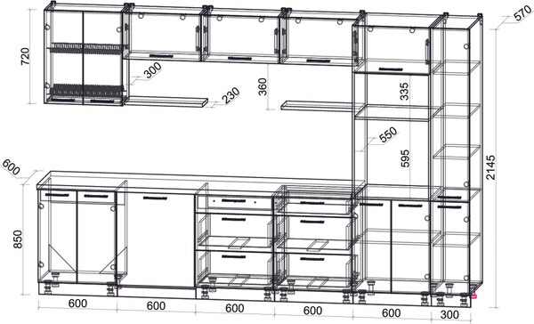 Кухонный гарнитур Интерлиния Мила Gloss 3.3-ПМ1