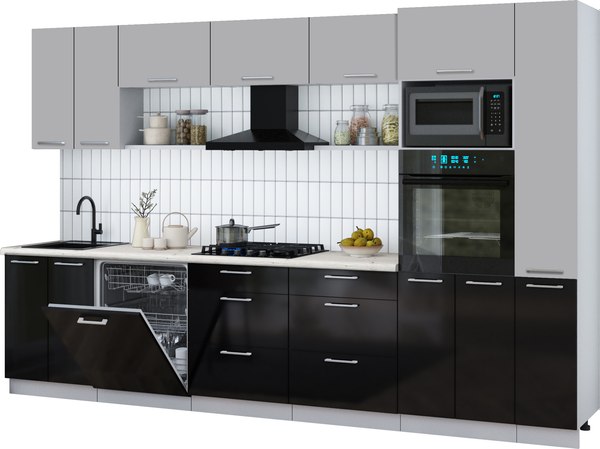 Кухонный гарнитур Интерлиния Мила Gloss 3.3-ПМ1 - фото