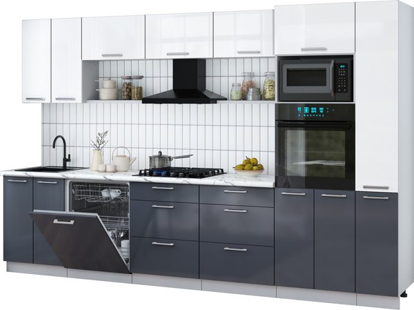 Кухонный гарнитур Интерлиния Мила Gloss 3.3-ПМ1 - фото