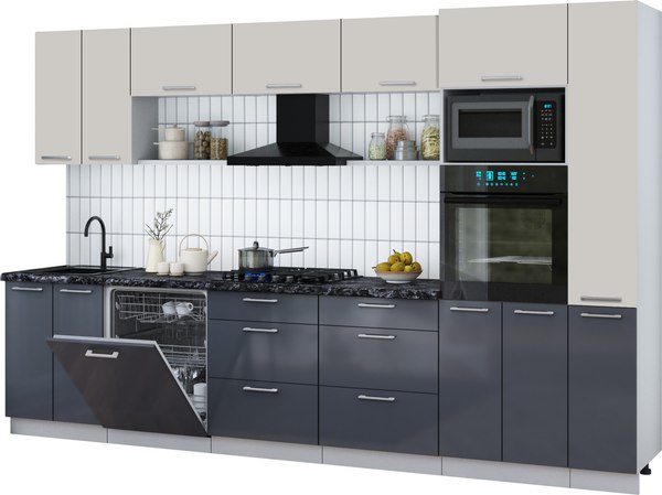 Кухонный гарнитур Интерлиния Мила Gloss 3.3-ПМ1 - фото