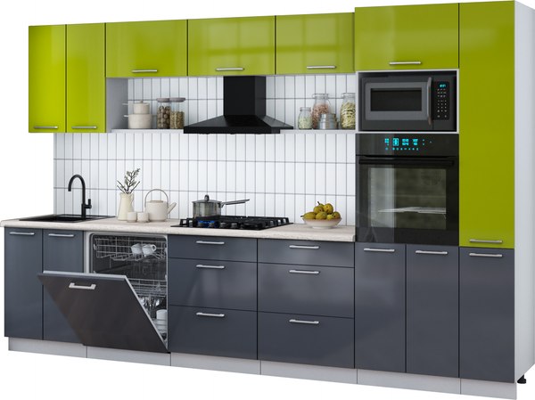 Кухонный гарнитур Интерлиния Мила Gloss 3.3-ПМ1 - фото