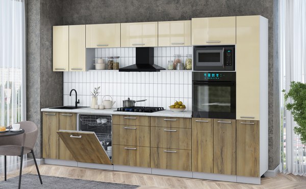 Кухонный гарнитур Интерлиния Мила Gloss 3.3-ПМ1