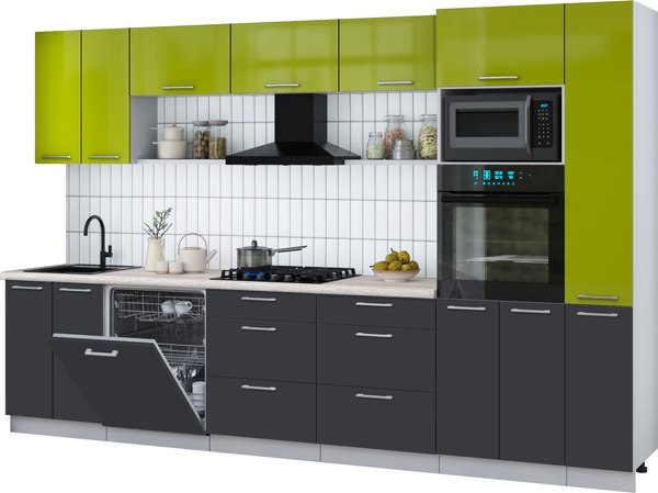 Кухонный гарнитур Интерлиния Мила Gloss 3.3-ПМ1 - фото