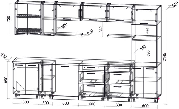 Кухонный гарнитур Интерлиния Мила Gloss 3.3-ПМ1-2