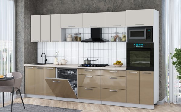 Кухонный гарнитур Интерлиния Мила Gloss 3.3-ПМ1-2