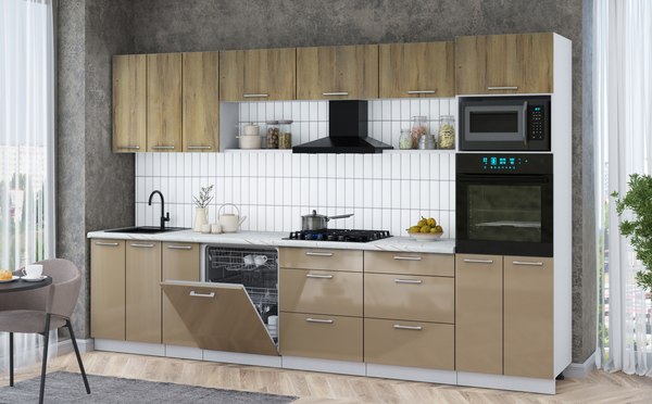 Кухонный гарнитур Интерлиния Мила Gloss 3.3-ПМ1-2