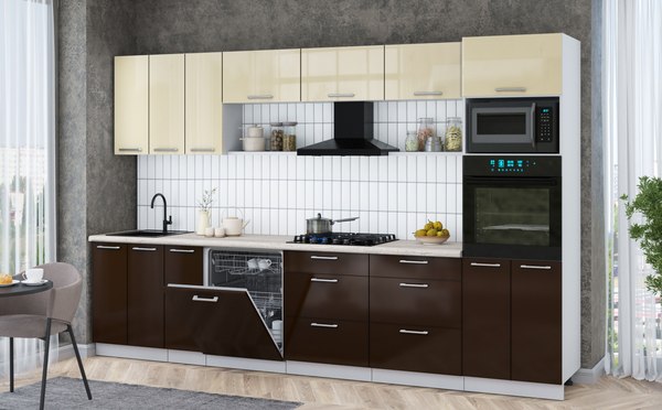 Кухонный гарнитур Интерлиния Мила Gloss 3.3-ПМ1-2