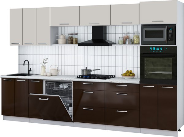 Кухонный гарнитур Интерлиния Мила Gloss 3.3-ПМ1-2 - фото
