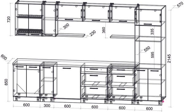 Кухонный гарнитур Интерлиния Мила Gloss 3.3-ПМ1-2