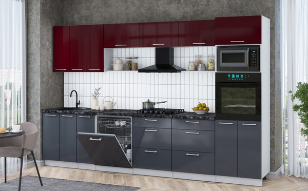 Кухонный гарнитур Интерлиния Мила Gloss 3.3-ПМ1-2