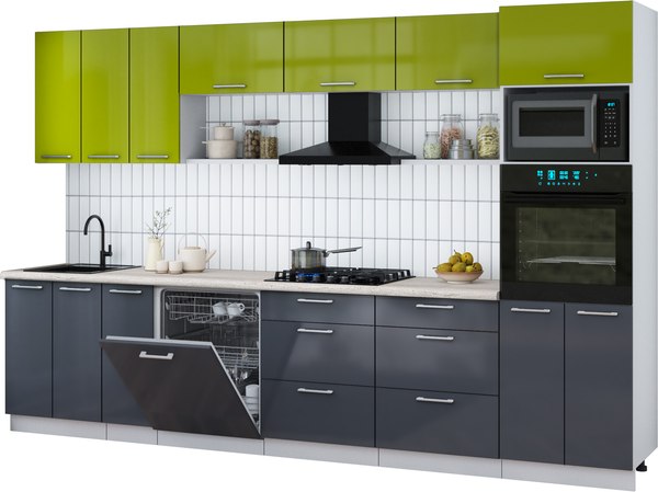 Кухонный гарнитур Интерлиния Мила Gloss 3.3-ПМ1-2 - фото