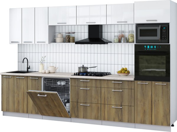 Кухонный гарнитур Интерлиния Мила Gloss 3.3-ПМ1-2 - фото