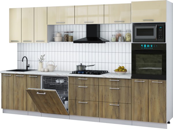 Кухонный гарнитур Интерлиния Мила Gloss 3.3-ПМ1-2 - фото