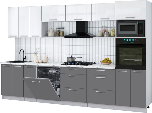 Кухонный гарнитур Интерлиния Мила Gloss 3.3-ПМ1-2 - фото