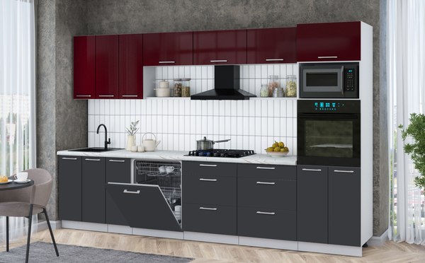 Кухонный гарнитур Интерлиния Мила Gloss 3.3-ПМ1-2