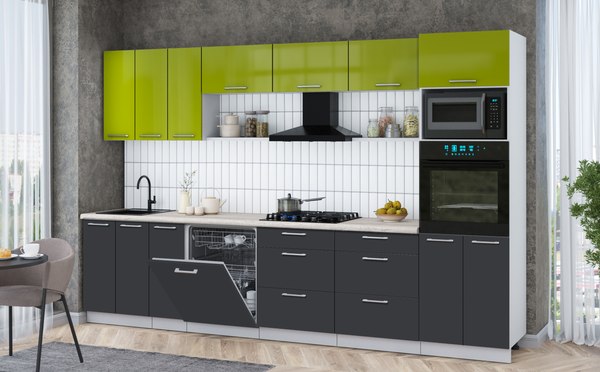 Кухонный гарнитур Интерлиния Мила Gloss 3.3-ПМ1-2