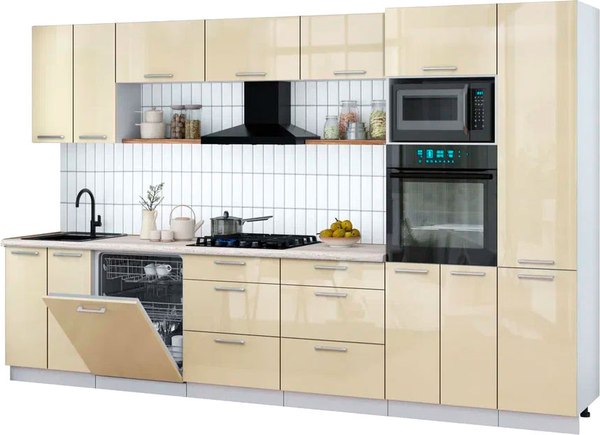 Кухонный гарнитур Интерлиния Мила Gloss 3.4-ПМ1 - фото