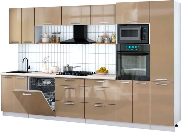 Кухонный гарнитур Интерлиния Мила Gloss 3.4-ПМ1 - фото