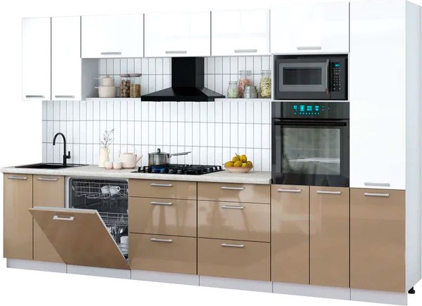 Кухонный гарнитур Интерлиния Мила Gloss 3.4-ПМ1 - фото