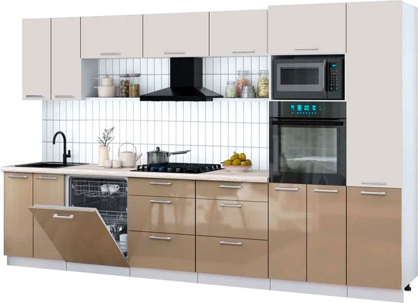 Кухонный гарнитур Интерлиния Мила Gloss 3.4-ПМ1 - фото