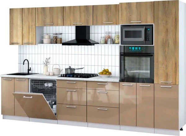 Кухонный гарнитур Интерлиния Мила Gloss 3.4-ПМ1 - фото