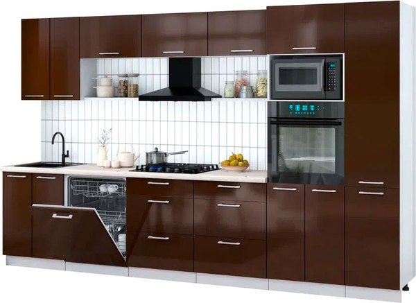 Кухонный гарнитур Интерлиния Мила Gloss 3.4-ПМ1 - фото