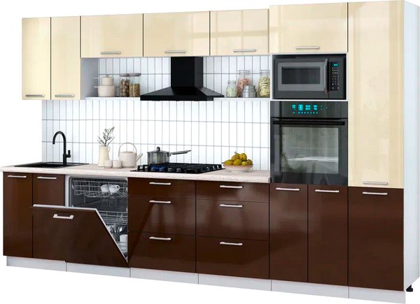 Кухонный гарнитур Интерлиния Мила Gloss 3.4-ПМ1 - фото