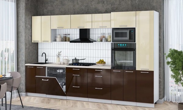 Кухонный гарнитур Интерлиния Мила Gloss 3.4-ПМ1