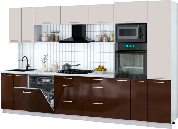 Кухонный гарнитур Интерлиния Мила Gloss 3.4-ПМ1 - фото
