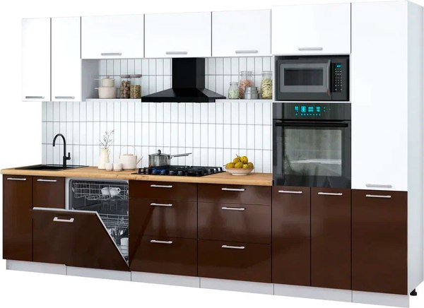 Кухонный гарнитур Интерлиния Мила Gloss 3.4-ПМ1 - фото