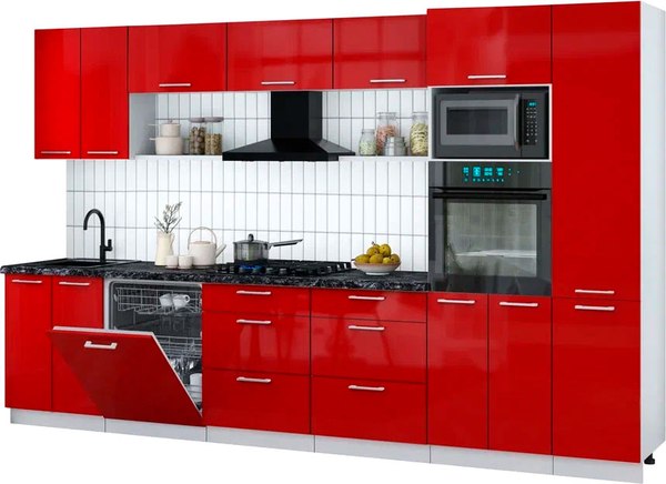 Кухонный гарнитур Интерлиния Мила Gloss 3.4-ПМ1 - фото