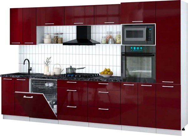 Кухонный гарнитур Интерлиния Мила Gloss 3.4-ПМ1 - фото