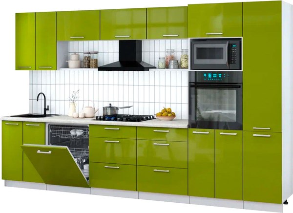 Кухонный гарнитур Интерлиния Мила Gloss 3.4-ПМ1 - фото