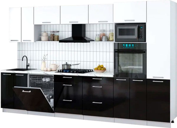 Кухонный гарнитур Интерлиния Мила Gloss 3.4-ПМ1 - фото