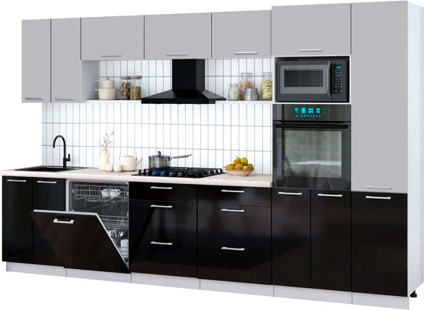 Кухонный гарнитур Интерлиния Мила Gloss 3.4-ПМ1 - фото