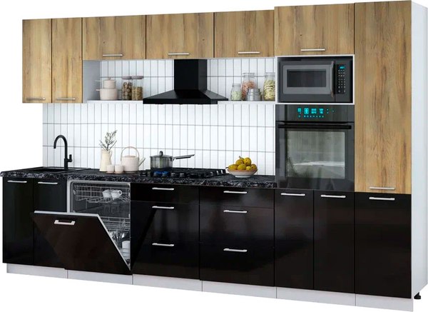 Кухонный гарнитур Интерлиния Мила Gloss 3.4-ПМ1 - фото