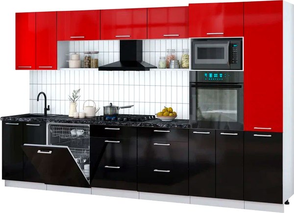 Кухонный гарнитур Интерлиния Мила Gloss 3.4-ПМ1 - фото