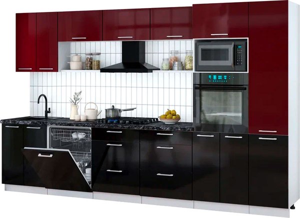 Кухонный гарнитур Интерлиния Мила Gloss 3.4-ПМ1 - фото