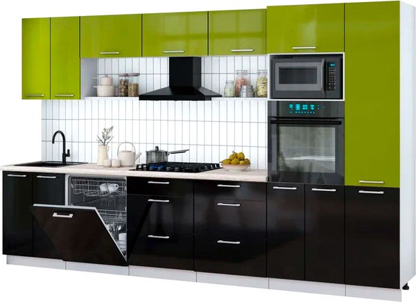 Кухонный гарнитур Интерлиния Мила Gloss 3.4-ПМ1 - фото