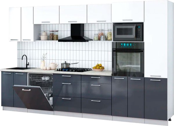 Кухонный гарнитур Интерлиния Мила Gloss 3.4-ПМ1 - фото