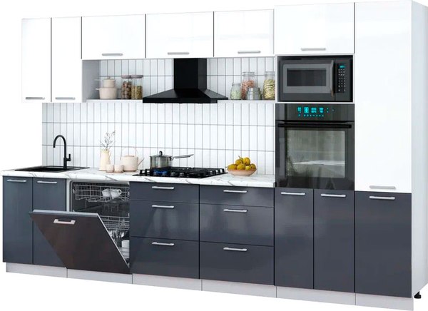 Кухонный гарнитур Интерлиния Мила Gloss 3.4-ПМ1 - фото