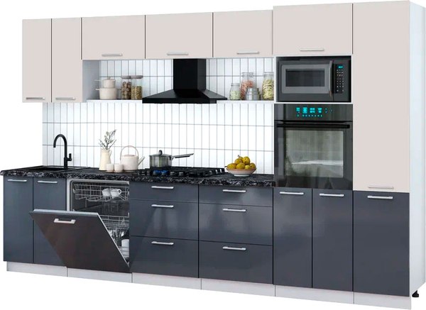 Кухонный гарнитур Интерлиния Мила Gloss 3.4-ПМ1 - фото
