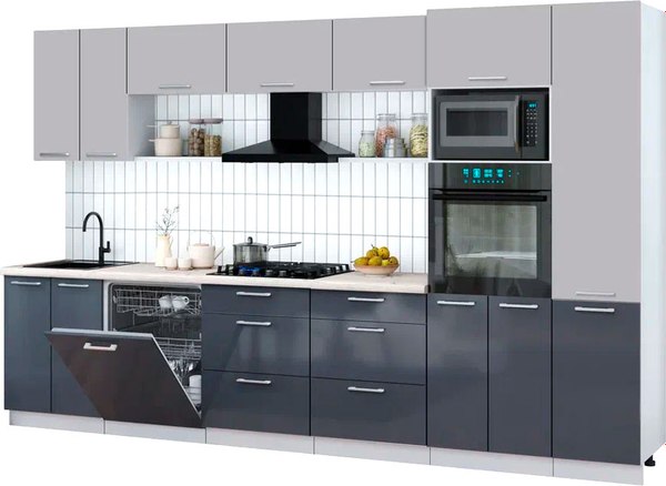 Кухонный гарнитур Интерлиния Мила Gloss 3.4-ПМ1 - фото