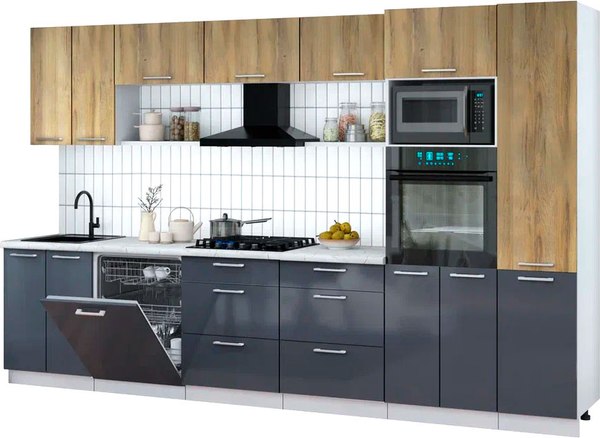 Кухонный гарнитур Интерлиния Мила Gloss 3.4-ПМ1 - фото