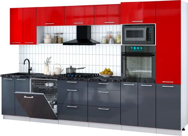 Кухонный гарнитур Интерлиния Мила Gloss 3.4-ПМ1 - фото